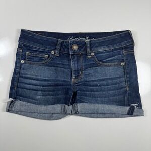 American Eagle‎ Women's Denim Shorts Cuffed Stretch Dark Wash Casual Size 6